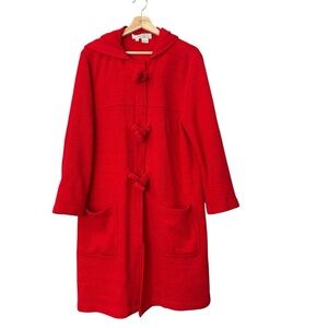 VTG Real Clothes Saks‎ Fifth Avenue Red Hooded Wool Toggle Cardigan Robe Size L